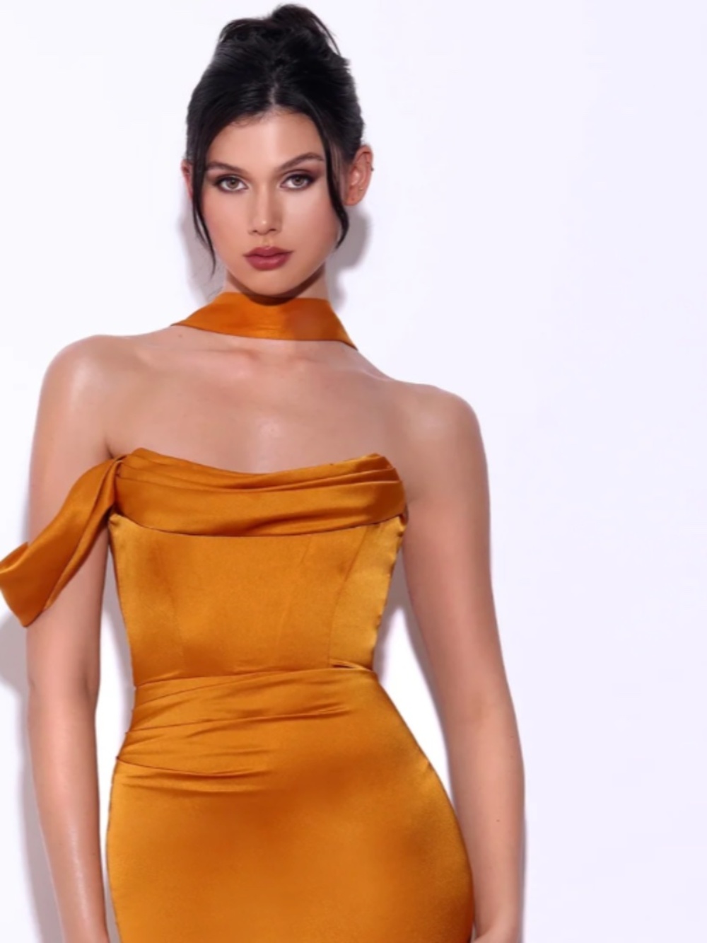 Gold halter neck satin gown
